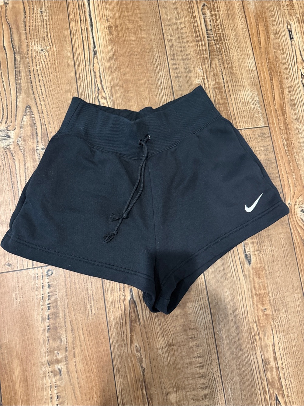 Nike Women's Black Athletic Shorts with White Swoosh